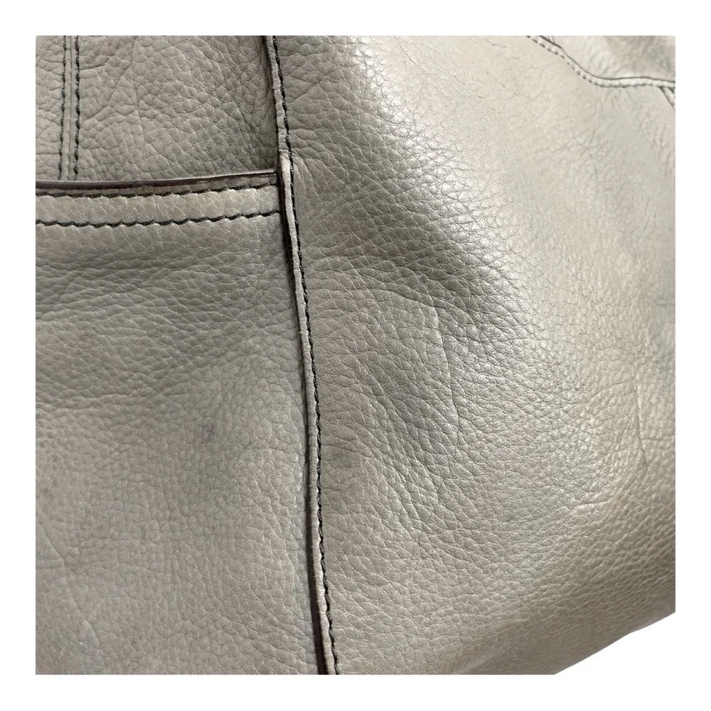B. Makowsky Gray Pebbled Leather Hobo Shoulder Tote Bag Large Silver Hardware